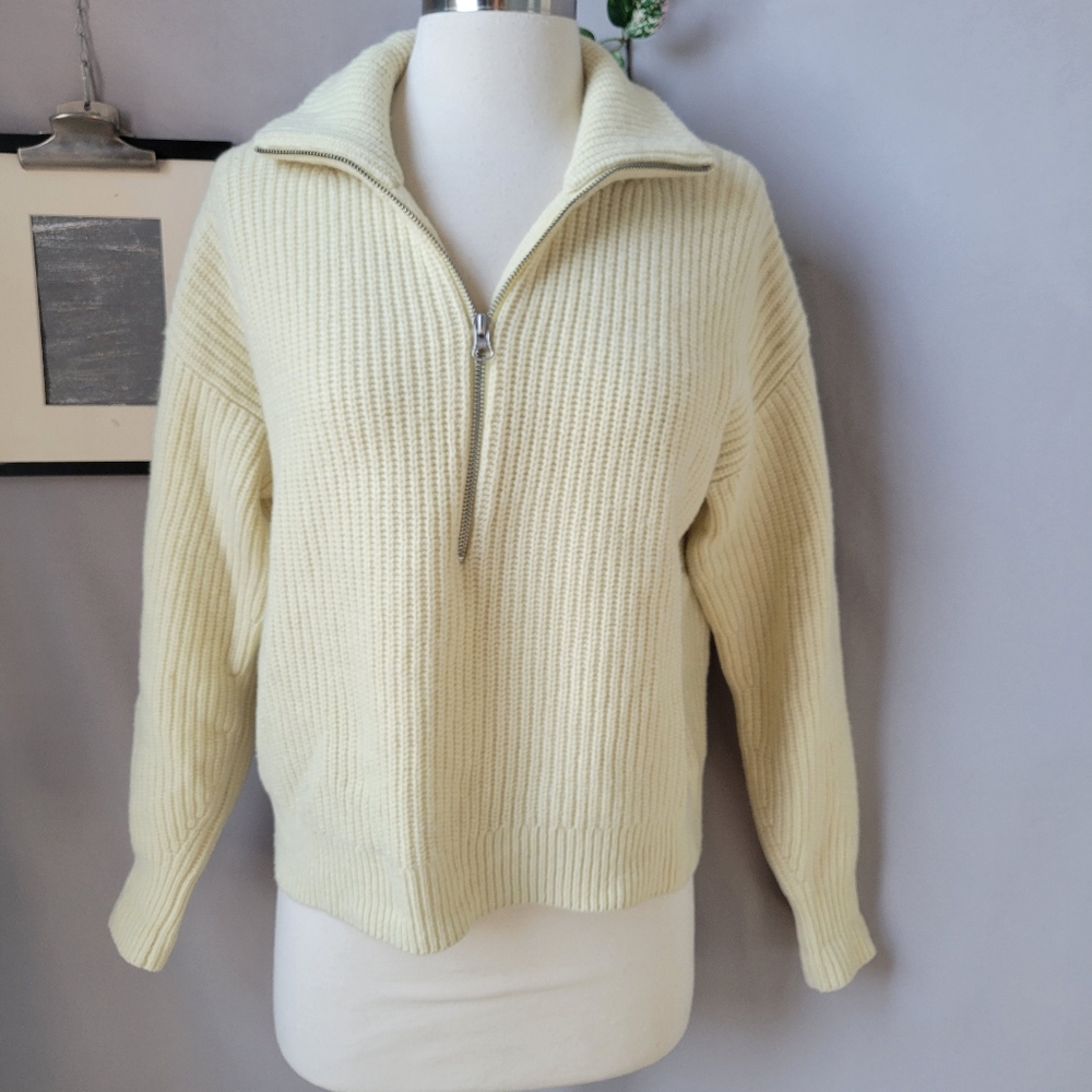 Everlane Light Cream Ribbed Half-Zip Sweater